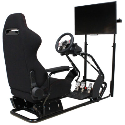 racing simulator cockpit with front LCD TV screen